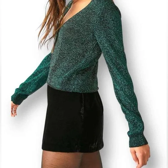 FREE PEOPLE Emmaline Metallic Cardigan Sweater in Alpine Combo - Picture 2 of 13